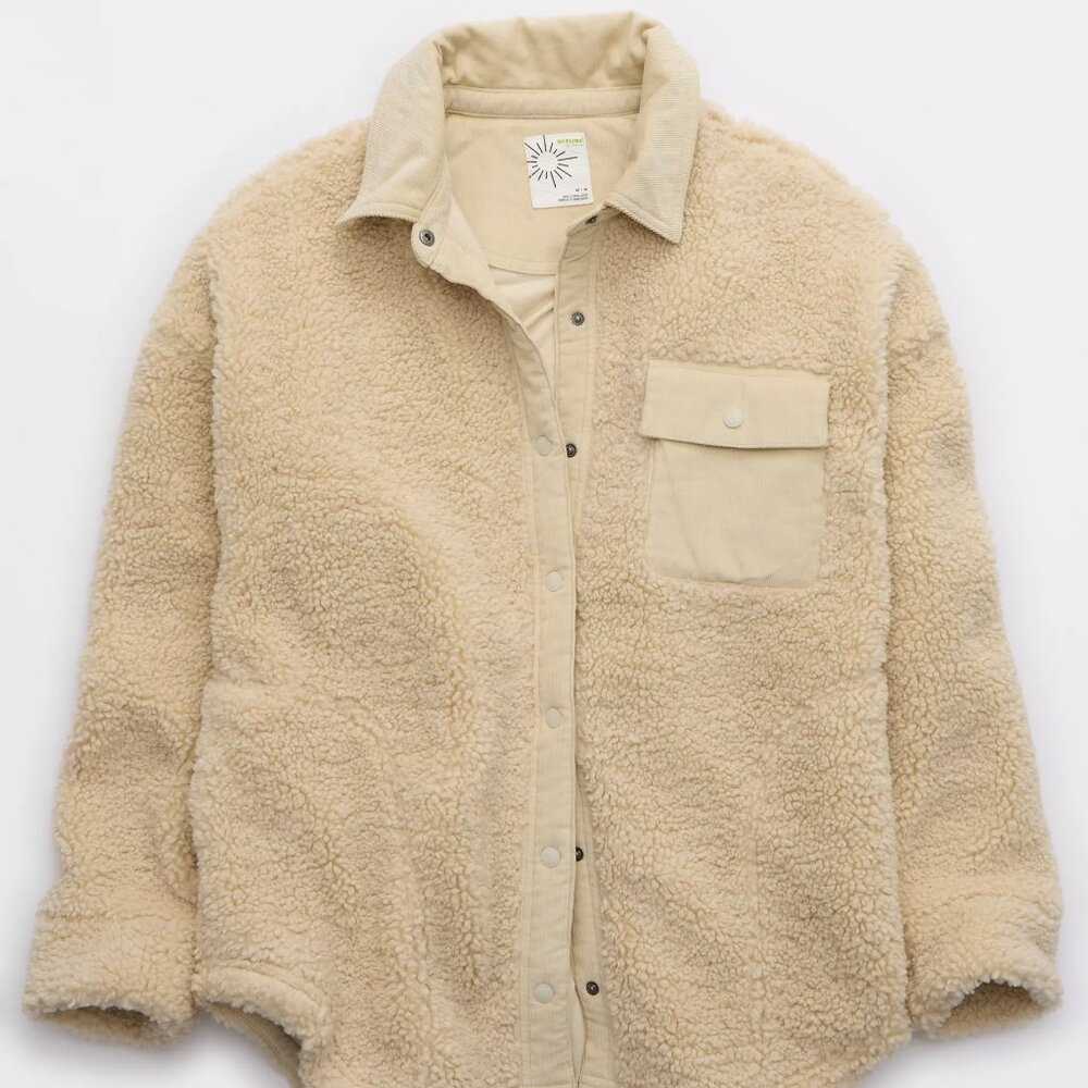 NWT Aerie Sherpa Corduroy Shacket, Soft Oat | Size Medium
